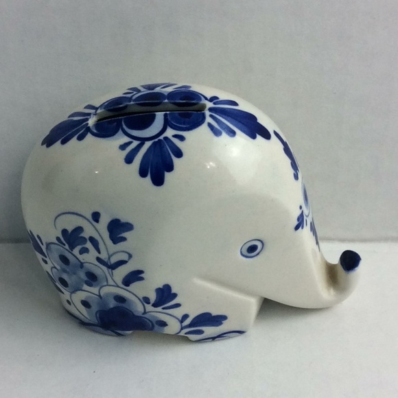Hand Painted Delfts Blue 186 Vintage Elephant Bank - Picture 1 of 7